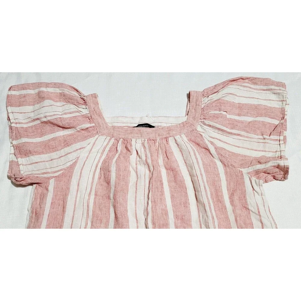 Banana Republic Off the Shoulder Blouse Womens Small Red Striped Flutter Sleeve - Picture 4 of 7
